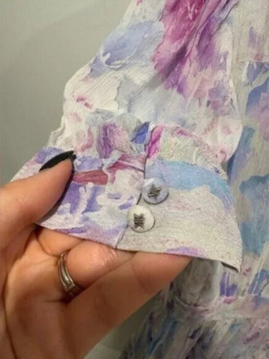 The Kooples Printed Short Dress with Frills Abstract Floral Pastel Mini Dress - Picture 9 of 12